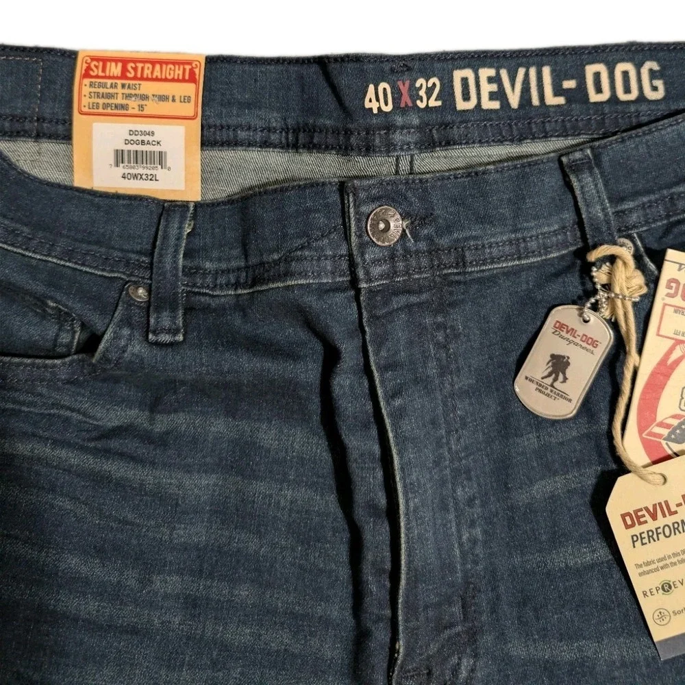 Devil-Dog Slim Straight Jeans Mens 40x32 NWT Dark Wash Stretch Denim